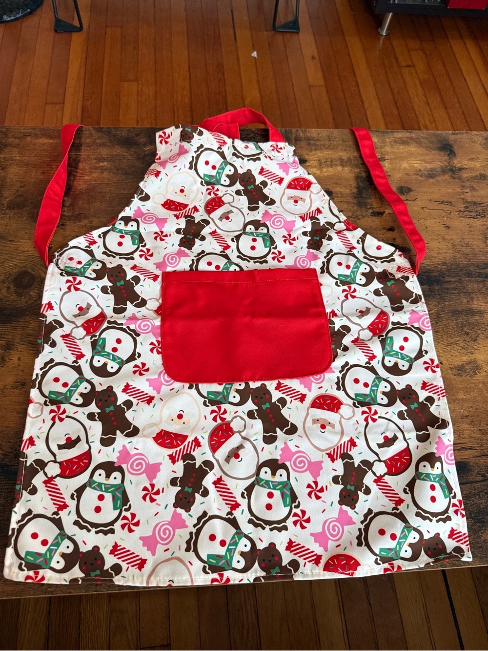 Pillowfort Kids Apron with Teal Logo Tag and Pink Accents Christmas